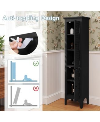 Tall Bathroom Storage Cabinet, Shutter Doors, Adjustable Shelf, Freestanding
