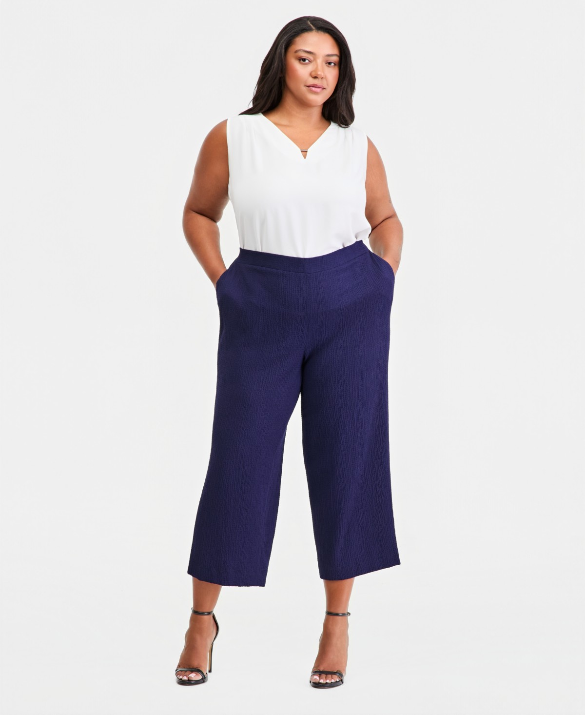 Женские Anne Klein Essentials Plus Size Pull-On Crop Straight-Leg Pants — фото 1