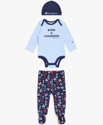 Baby Boys' Round Neck Long-Sleeve Bodysuit Pants & Hat, 3-Piece Set