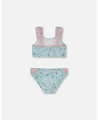 Girls Two-Piece Swimsuit Blue Seahorse Print