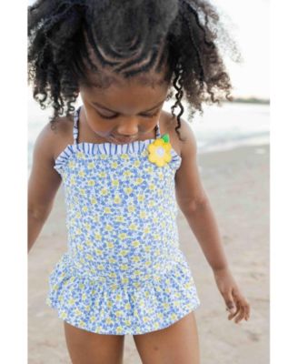 Little Girls Floral Skirted Swimsuit with Flower
