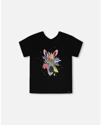 Toddler Girls Cotton Jersey T-Shirt Black with Zebra