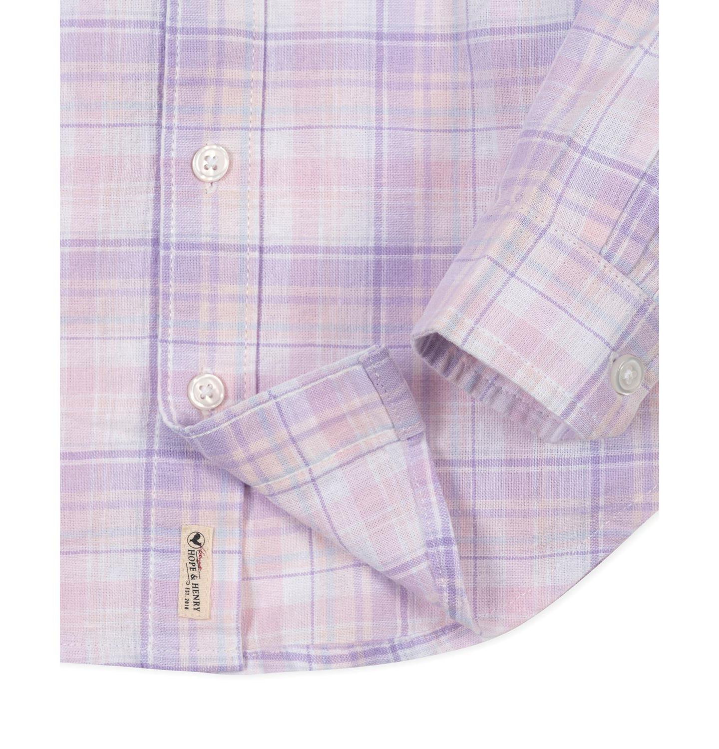 Рубашка Hope & Henry Linen Long Sleeve Button Down Shirt для мальчиков, цвет: Клетчатый — фото 6
