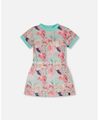 Girls Mesh Beach Dress Blue Flamingo Print