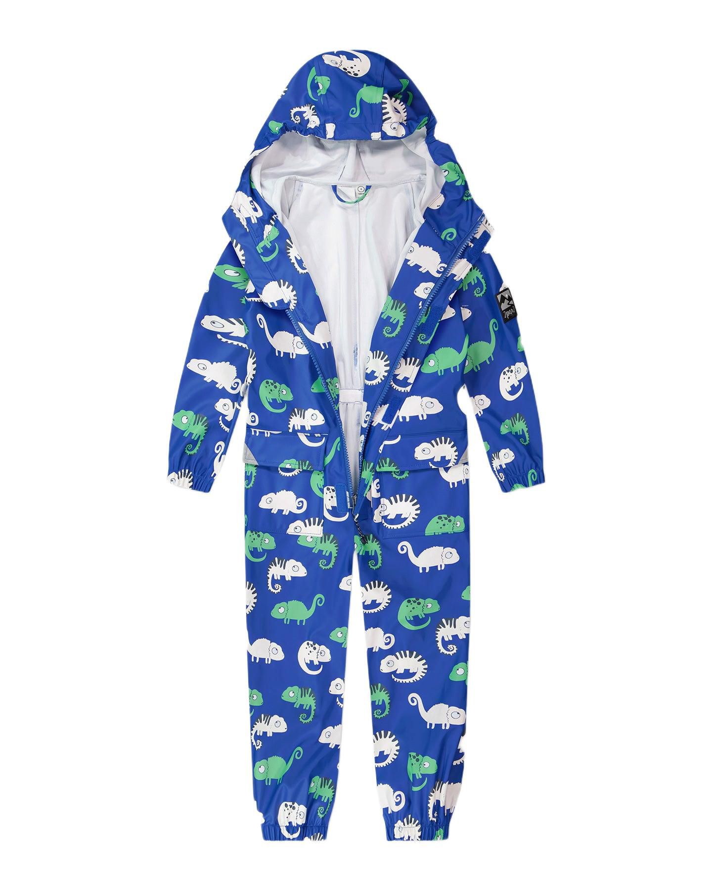 Комбинезоны Deux par Deux Rain One-Piece in Polyurethane Blue Chameleon Print для мальчиков-малышей, цвет: Синий с принтом — фото 3