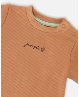 Baby Boys Cotton Rib Jersey T-Shirt and Cotton Jersey Short Set Caramel and Zebra Print