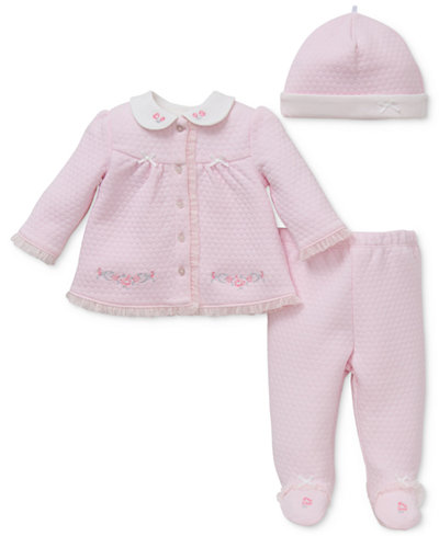 Little Me Baby Girls' 3-Pc. Dainty Quilted Hat, Cardigan, & Footed Pants Set