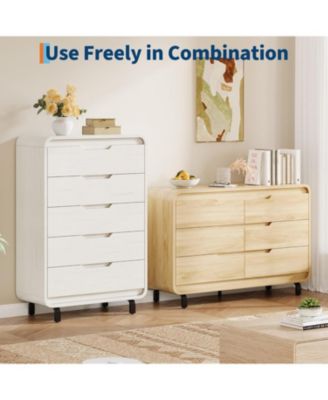 5 Drawers Dresser for Bedroom, 48" Tall Modern Wooden Clothes Dresser with Large Wood Storage, Chest of Drawers for Living Room, Hallway