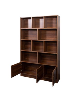 70.87" Tall Bookshelf with 10 Cubes and 3 Doors, 4-Tier Bookshelf, Open Shelf Bookcase with Cabinet, Modern Cube Storage Organizer