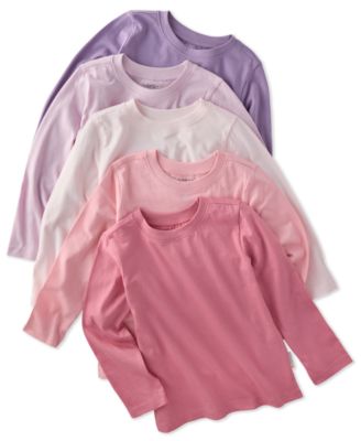 Baby Boys' or Baby Girls' Round Neck Long-Sleeve T-Shirt, 5-Pack