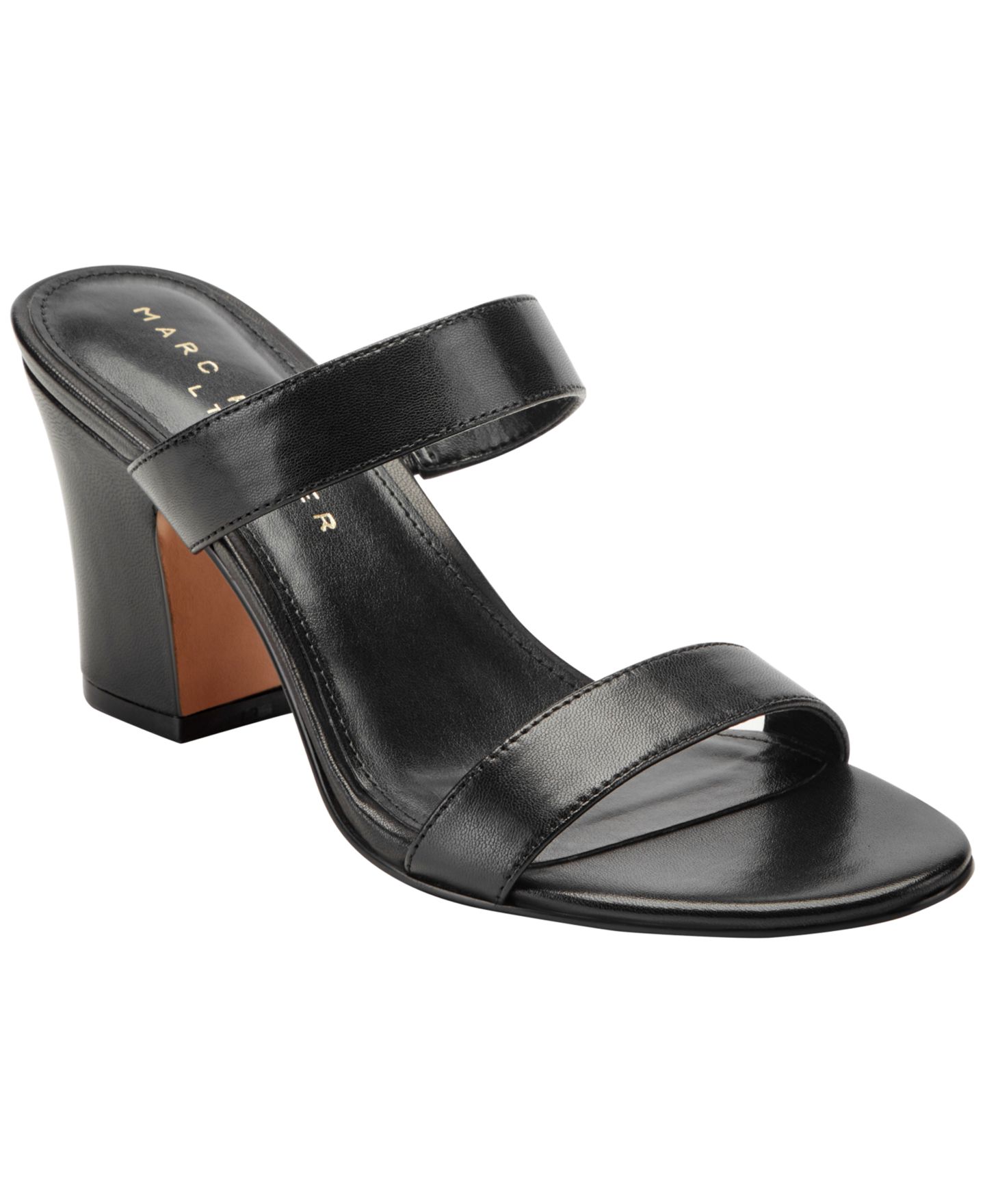 Женские сандалии Marc Fisher LTD Jessey Leather Slip-On Block Heel Dress Sandals, цвет: Чёрный кожаный — фото 1