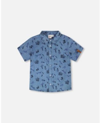 Toddler Boys Chambray Short-Sleeve Shirt Blue Printed Skateboards