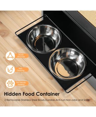 Pet Feeding Station Cabinet with Pull-Out Bowls, Side Hooks, and Anti-Tip Kit, Black