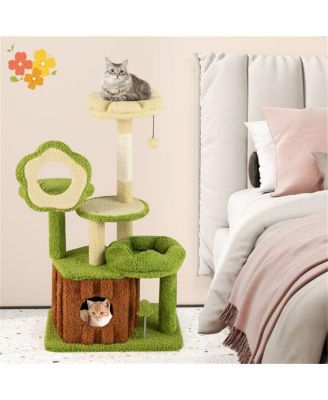 Machine-Washable Cat Tree with Jungle Theme, 40-Inch Featuring Removable Peach Skin Cover, Sisal Scratching Post & Interactive Toys