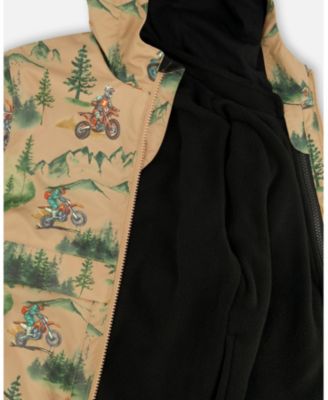 Toddler Boys 3-in-1 Two-Piece Mid-Season Outerwear Set Brown Motocross Print