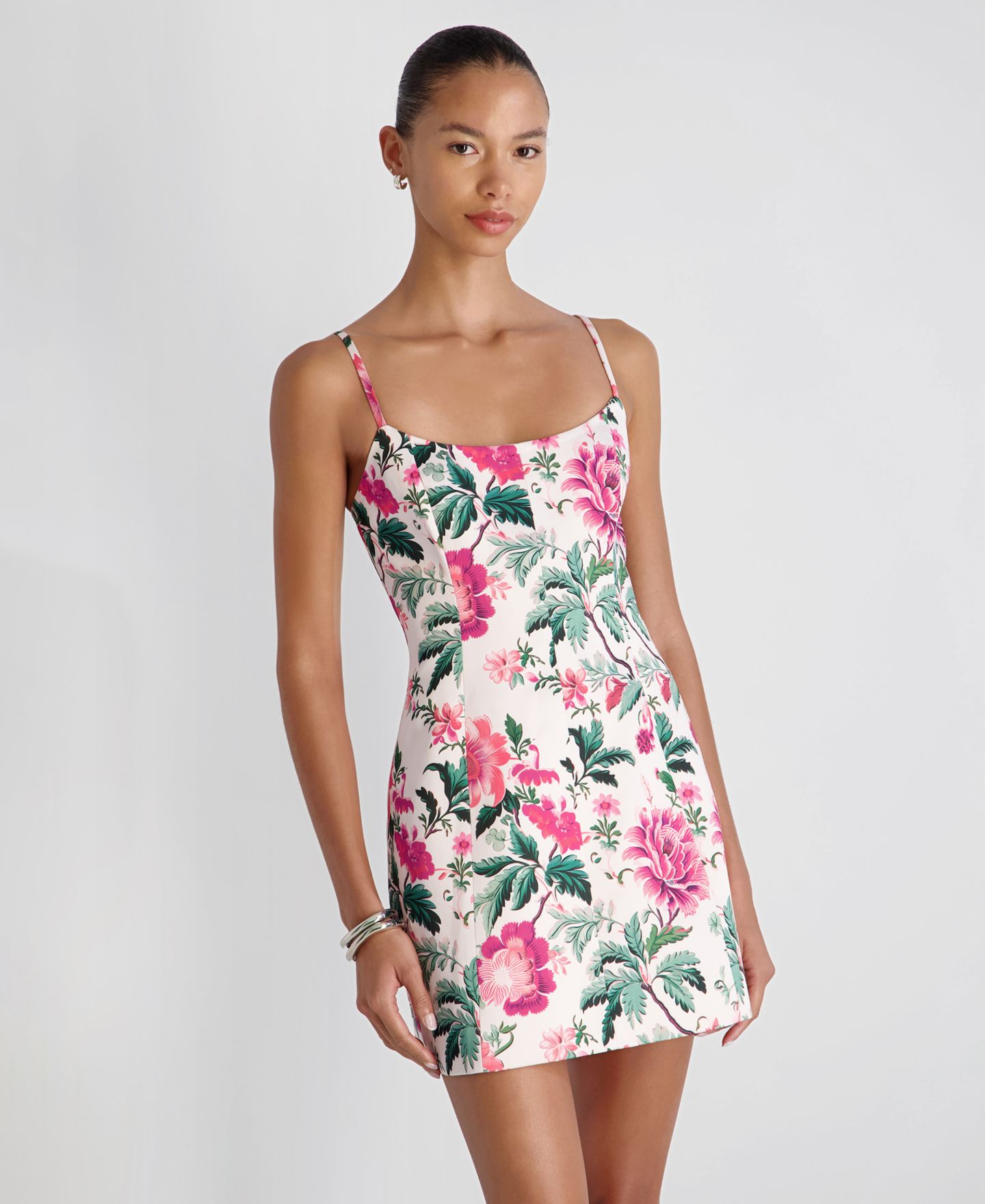 Женское платье French Connection Floral Print Square Neck Mini, цвет: Розовый — фото 2