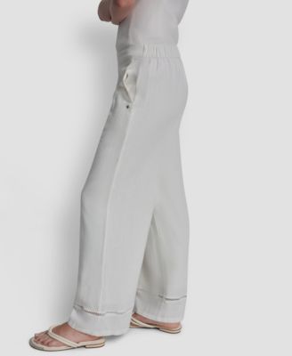 Petite Linen-Blend High-Rise Pull-On Wide-Leg Pants