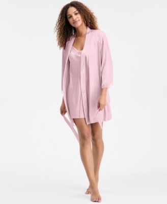 Women's Lace-Trim Stretch Satin Robe