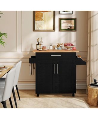 Kitchen Island Cart with Towel Rack and Spice Rack