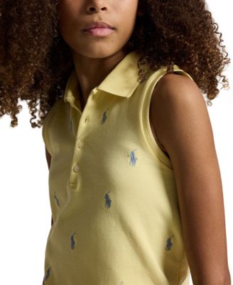 Girls' 7-16 Four-Button Placket Pony Stretch Mesh Polo Shirt