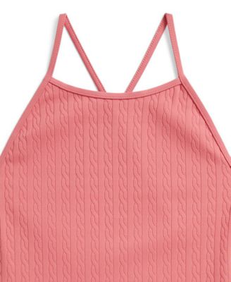 Girls' 7-16 Mini-Cable Jacquard Round Neck One-Piece Swimsuit
