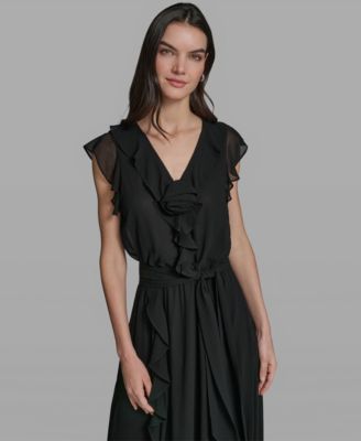 Women's V-Neck Ruffle Trim Dress
