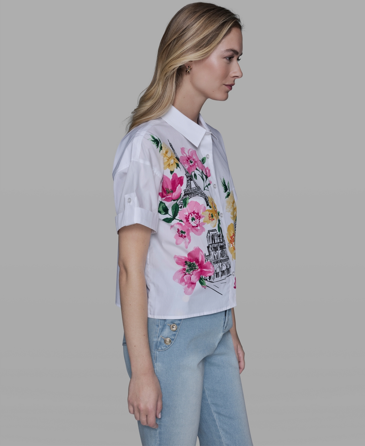 Karl Lagerfeld Paris Women's Floral Collared Neck Blouse