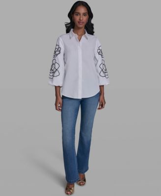 Women's Floral Detailed Collared Blouse