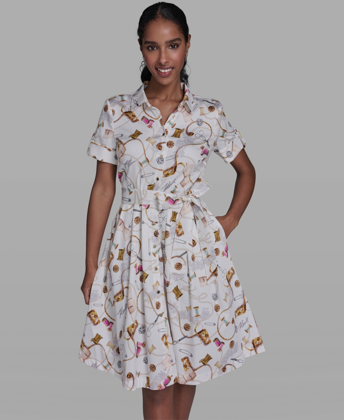 Karl Lagerfeld Paris Women's Short-Sleeve Collared Shirt Dress