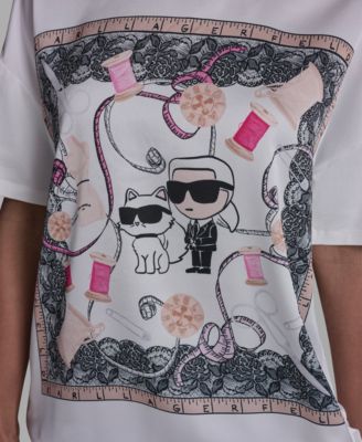 Women's Karl & Choupette Frame Side Tie Crew Neck T-Shirt