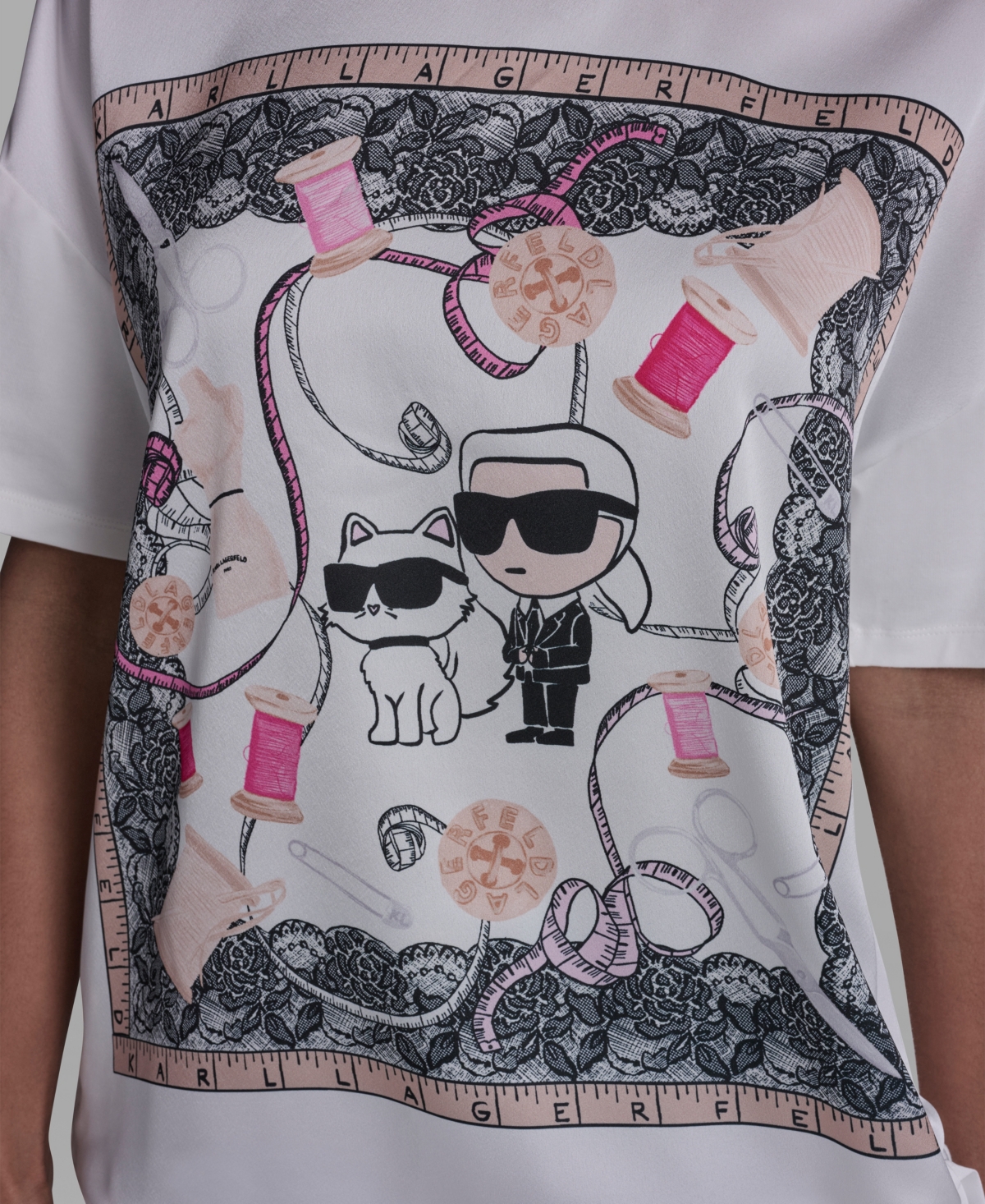 Karl Lagerfeld Paris Women's & Choupette Frame Side Tie Crew Neck T-Shirt