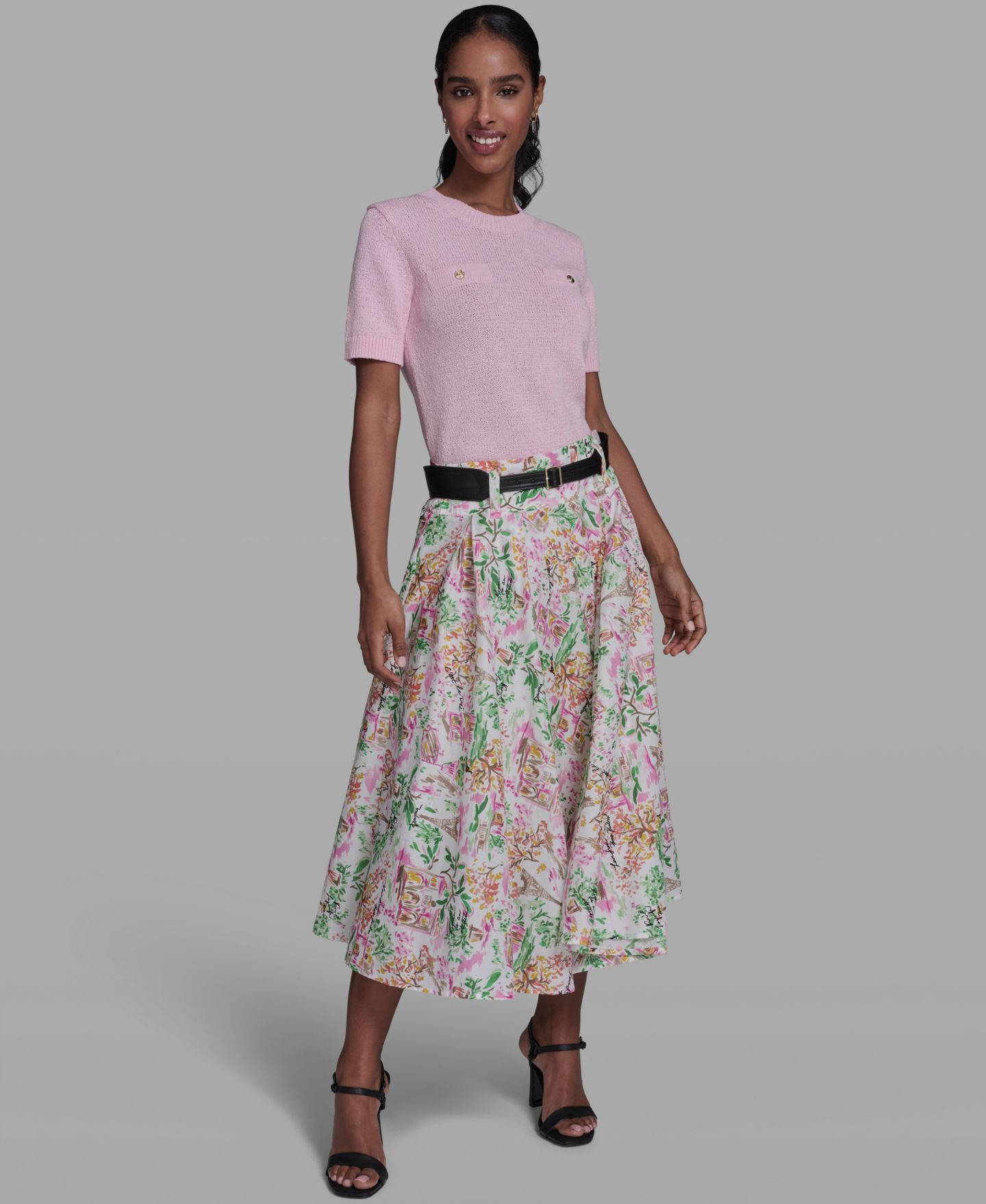 Женская юбка KARL LAGERFELD PARIS All-Over Printed Midi, цвет: Белый / Розовый разноцветный — фото 2