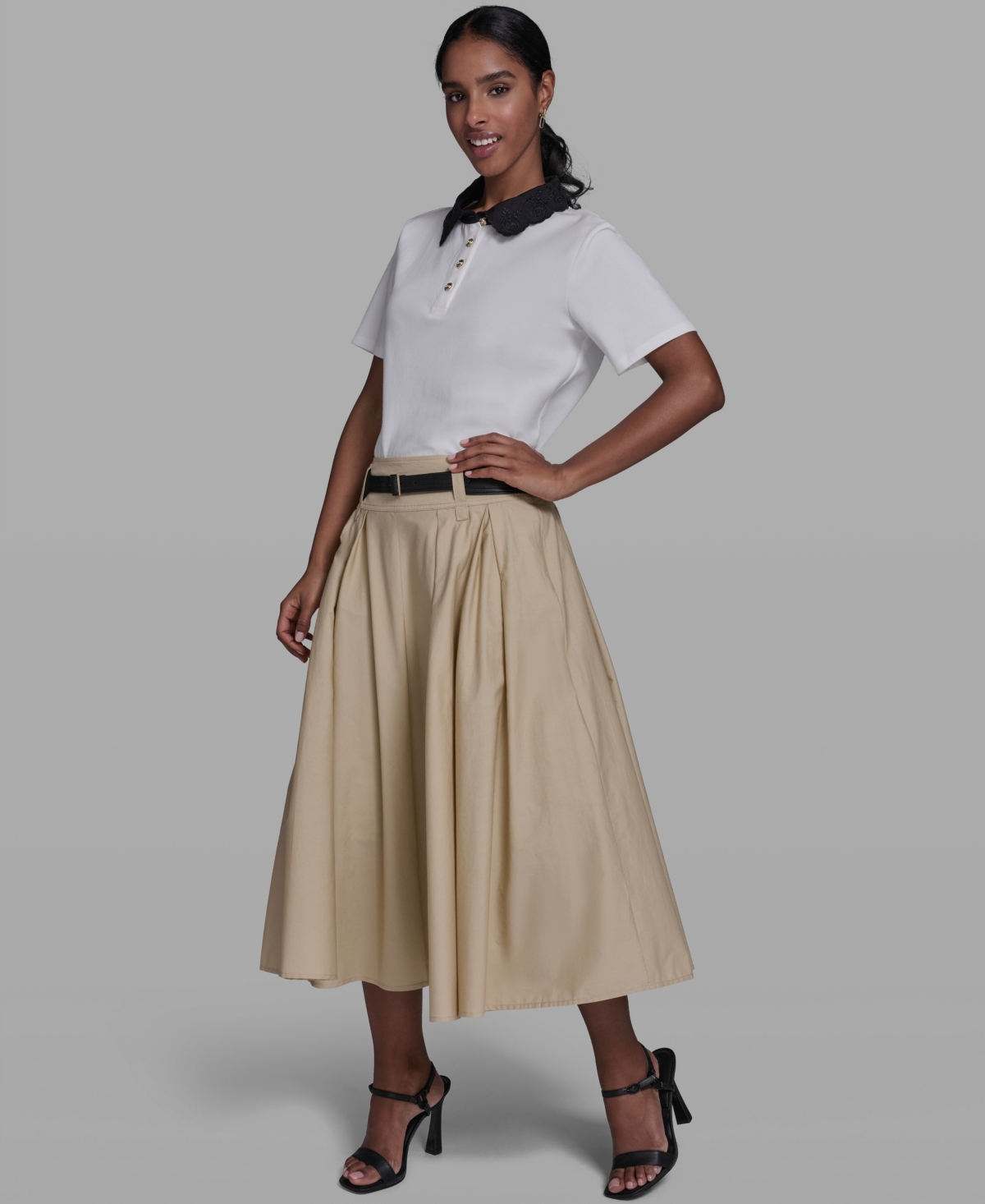 Karl Lagerfeld Paris Women's Collared Short-Sleeve Blouse Top