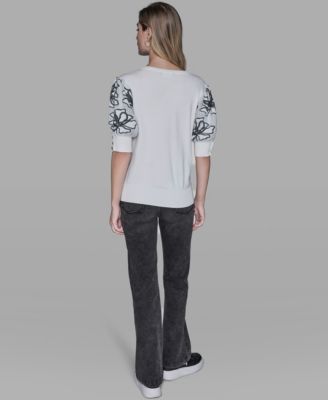 Women's Floral Short-Sleeve Sweater