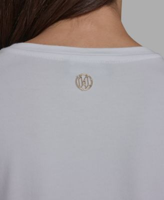 Women's Crew Neck Short-Sleeve Floral Crochet-Trim Top