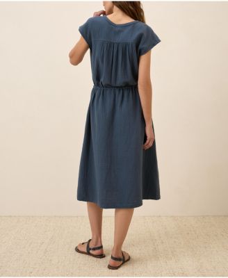 Women's Organic Cotton Coastal Double Gauze Tiered Midi Dress