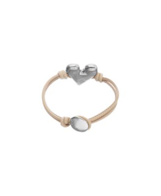 Camel Leather Bracelet with Heart Shaped Sterling Silver Plated Detail