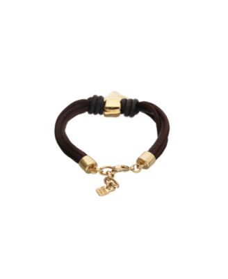 Bracelet with Mix of Silk Effect And Leather Beige Thread And 18K Gold Heart Detail