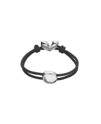 Black Elastic Thread Sterling Silver Plated Bracelet with Heart