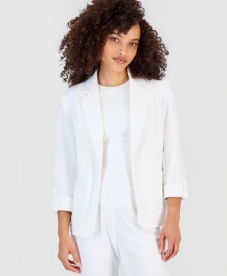 Petite Roll-Tab-Sleeve Open-Front Blazer