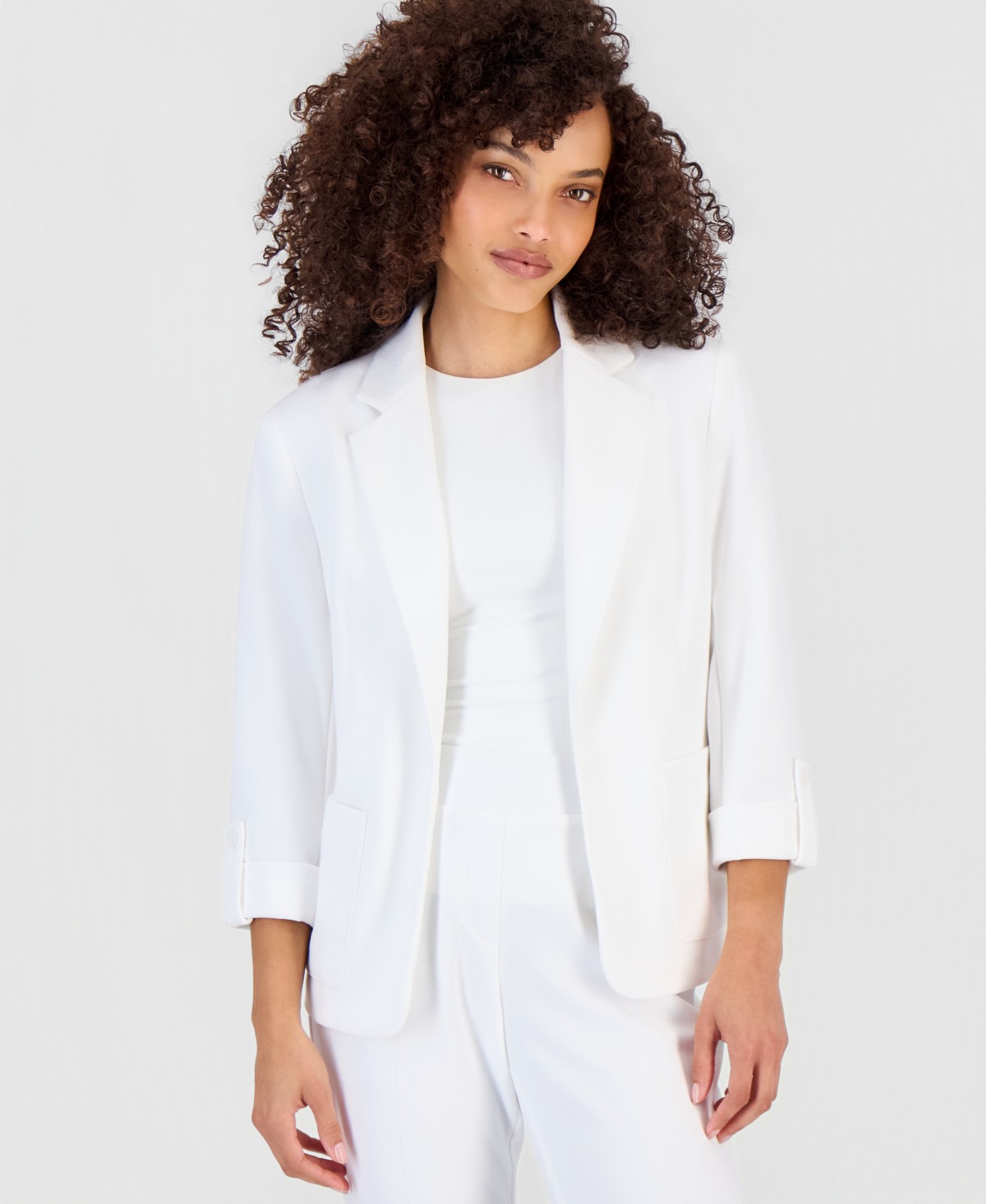 Женские Anne Klein Essentials Petite Roll-Tab-Sleeve Open-Front Blazer — фото 1