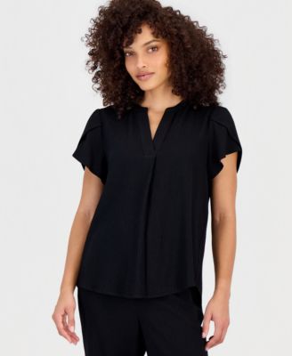 Petite Textured Tulip-Sleeve Top