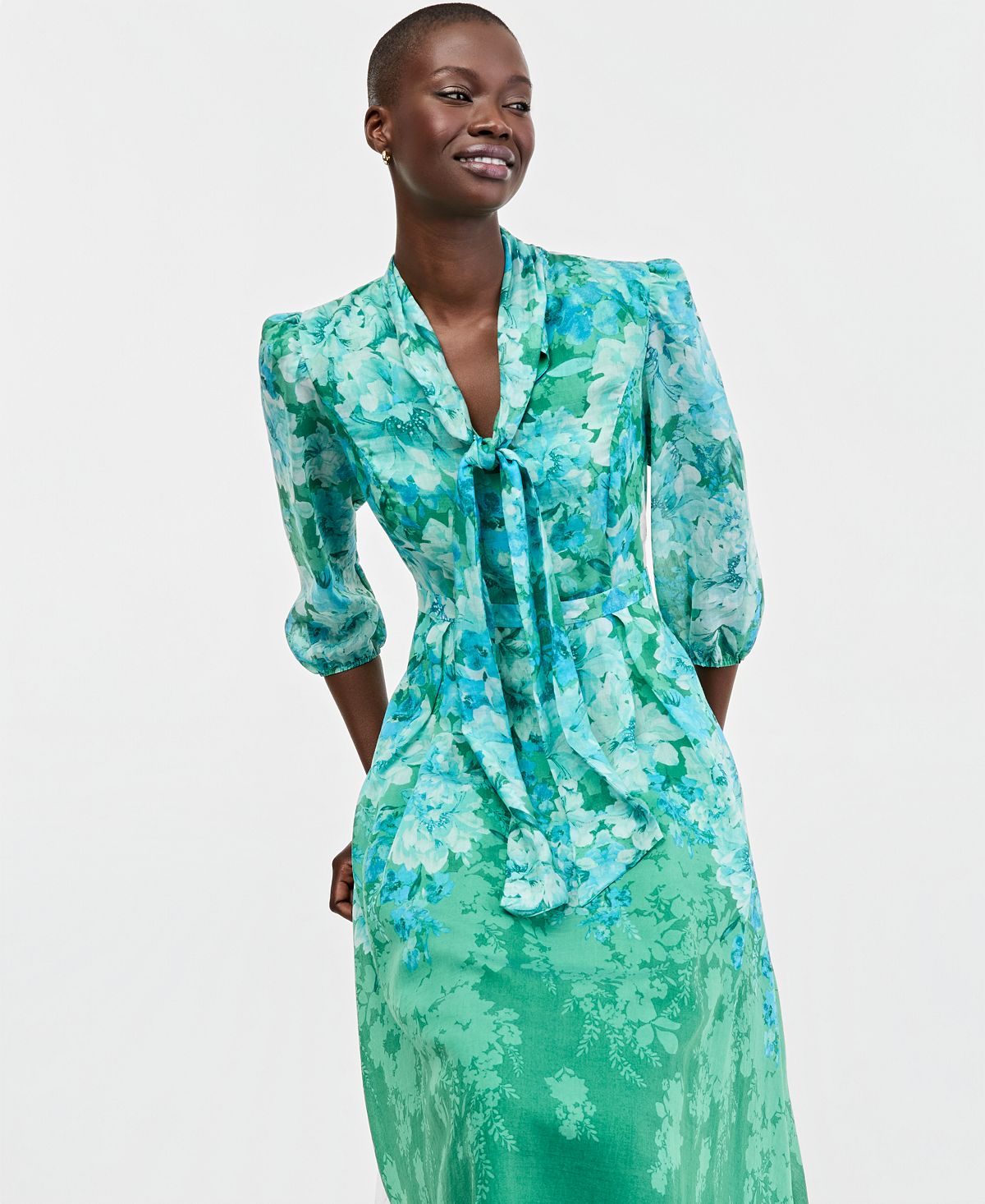 Tahari ASL Women's Tie-Neck Puffed-Shoulder Dress view 2 — MAYCSS fashion products
