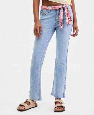 Juniors' Mid-Rise Scarf-Belt Bootcut Jeans