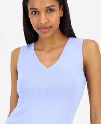 Women's V-Neck Sleeveless Ribbed-Knit Top