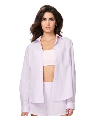 Women's Poplin Notch Collar Long-Sleeve Sleep Shirt