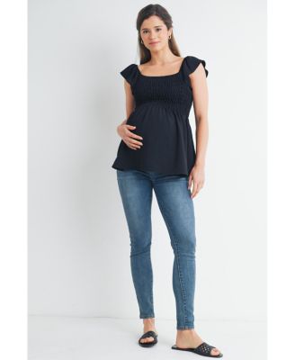 Maternity Smocked Flutter Sleeve Square Neck Top