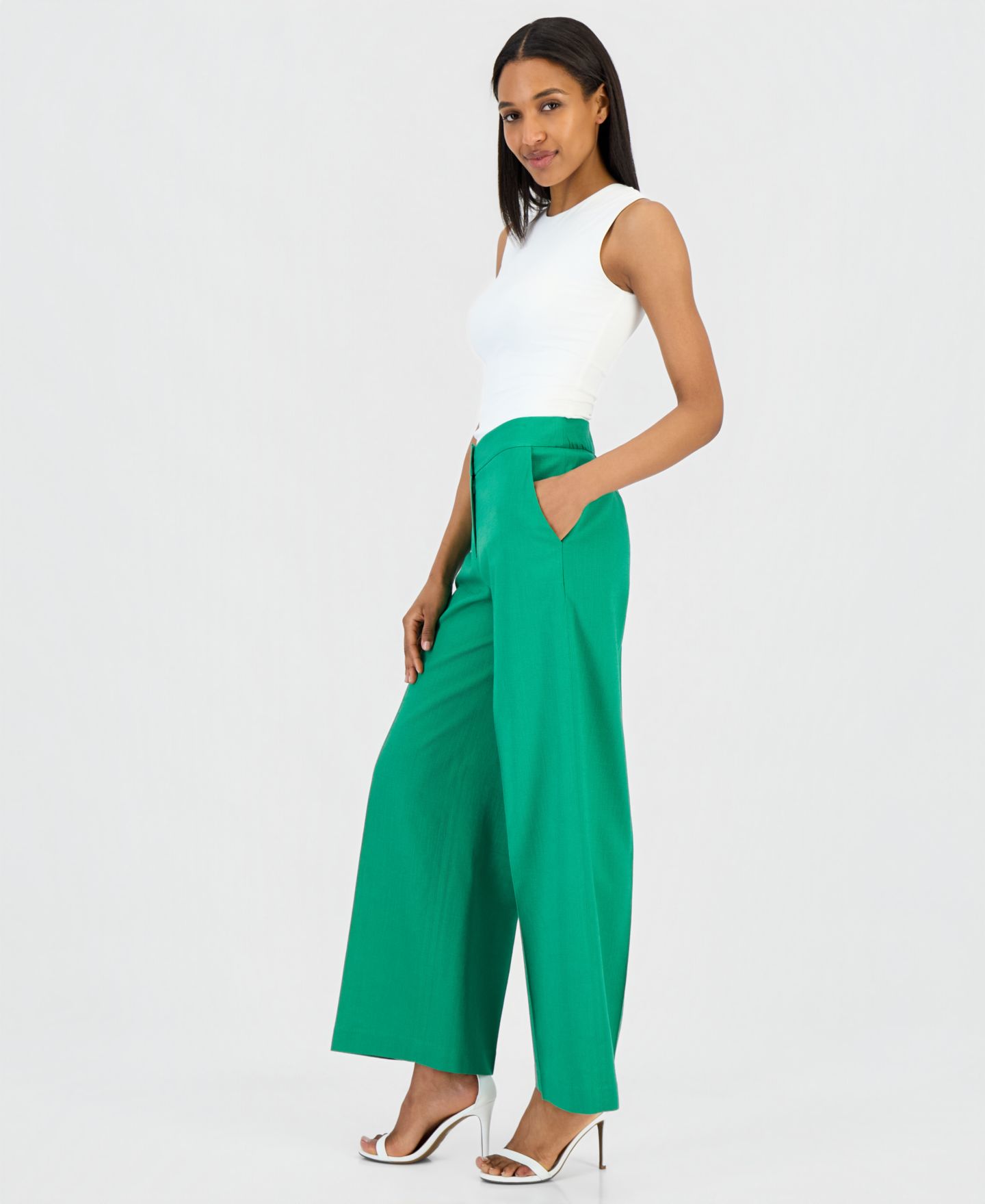 Женские брюки Tahari ASL Petite Mid-Rise Wide-Leg, цвет: Зелёный — фото 4
