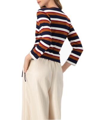Women's V-Neck Wrap Blouse with Color Block Stripes