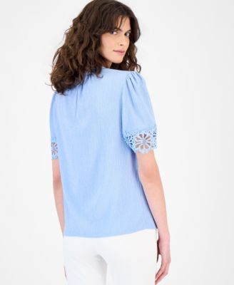 Women's Split-Neck Lace-Trim Top